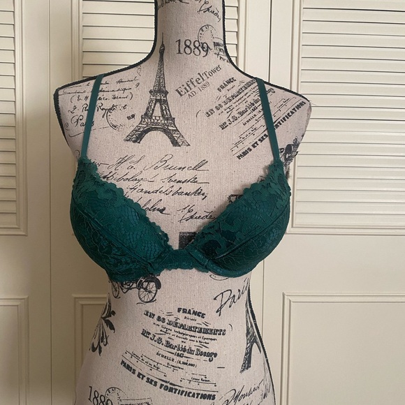 Victoria’s Secret Bombshell Push Up Bra Green Lace 32C - Picture 1 of 15